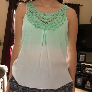Flowy lace mint green and white tank top